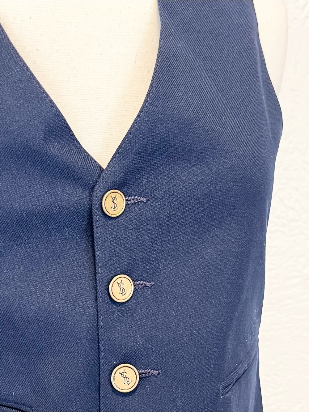 Vintage Yves Saint Laurent YSL Vest Navy Blue Brass Buttons XS Extra Small - Picture 13 of 14